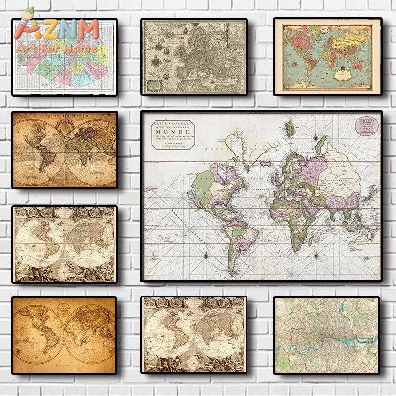 Star Map Poster - Vintage Weltkarten-Leinwanddruck Klassisches Erdgemälde Poster für
