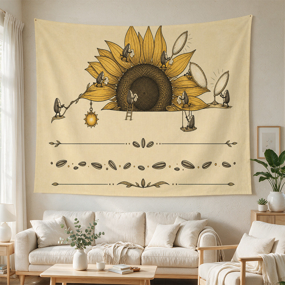 Science Nursery - Große Sonnenblumen-Garten-Wissenschaftsillustration Wandbehang Boho Kinderzimmer-Dekoration Botanische